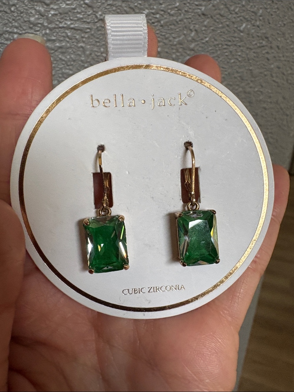 bella•jack Gold-Tone Emerald Green Emerald-Cut Drop Earrings